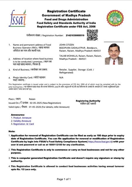 India Madhya Pradesh registration certificate Word and PDF template 